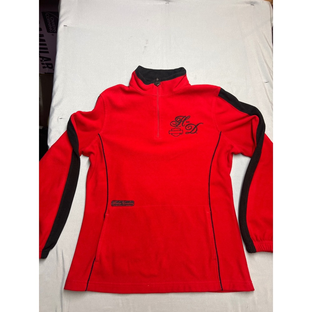 Harley-Davidson Womens Red Black Quarter Zip Fleece Pullover Jacket Medium